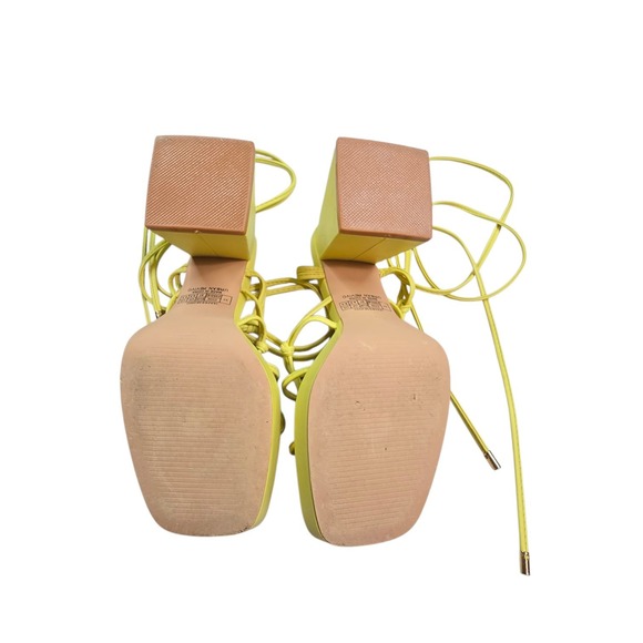 Urban Revivo‎ Womens Yellow Strappy Platform Block Heel Maximalist Size 6.5 90s - Picture 4 of 11